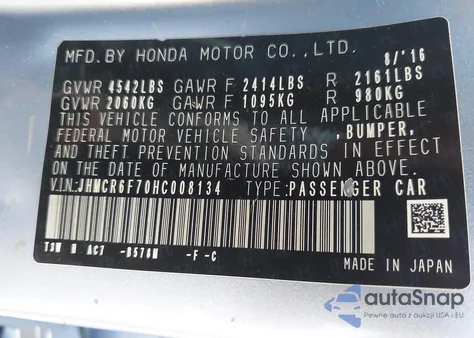 2017 Honda Accord Hybrid Touring z USA, uszkodzony, nr VIN JHMCR6F70HC008134